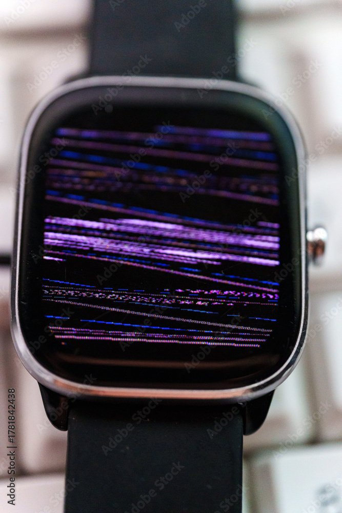 Obraz premium Smartwatch screen showing digital distortion and colors
