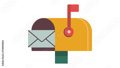 Mailbox Icon: A cheerful, brightly colored mailbox stands open, displaying an incoming letter. This image captures the anticipation and excitement associated with receiving correspondence.