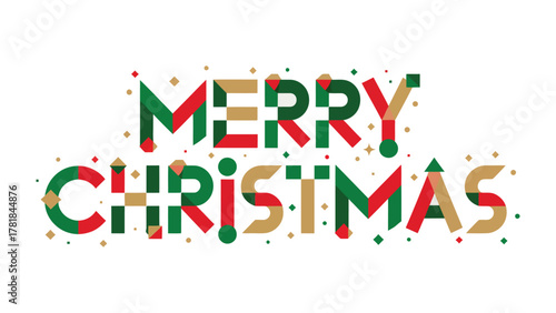 Festive Merry Christmas Greeting: A vibrant, geometric illustration spells out Merry Christmas with playful fonts, evoking the joy and cheer of the holiday season.