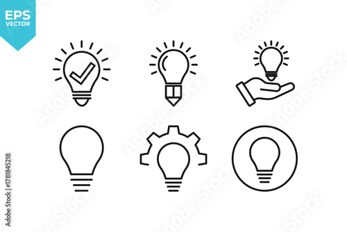 Set of line icons Light Bulb. Outline icons collection stock illustration