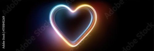 Glowing neon heart shape with colorful light trails on black background