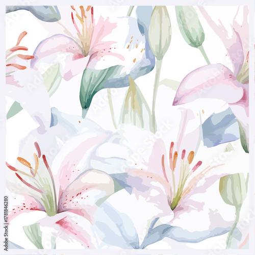 Hijab design of abstract lilium flower in 50 inch wide. silk scarf design.