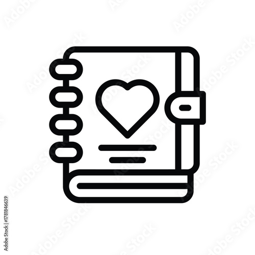 Blackoutlined book with heart ring binding and strap closure shown