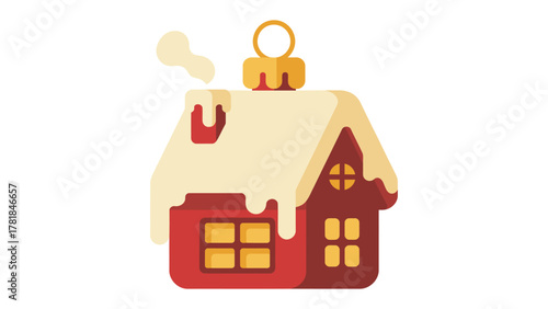 Festive Charm Ornament: A charming ornament in the shape of a house, covered in snow and emitting smoke, evoking warmth and holiday cheer.