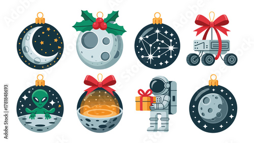 Cosmic Christmas Ornaments: A festive collection of holiday ornaments with a celestial theme. each ornament features a unique cosmic design, representing the wonder and mystery of space.