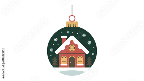 Festive Winter Ornament: A charming ornament featuring a cozy cottage nestled amidst a serene winter scene, evoking the warmth of the holiday spirit.