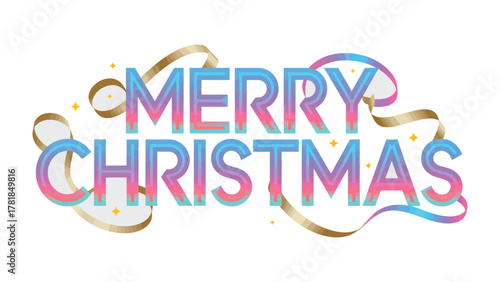 Merry Christmas Banner: Festive banner with shimmering ribbons and cheerful lettering. Celebrating joy and anticipation of the holidays.