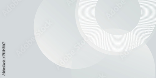 Abstract gray background with overlapping white stripes and geometric decoration. Minimalist and modern round background design for cover, banner, brochure, certificate, presentation, website. VOL. 2