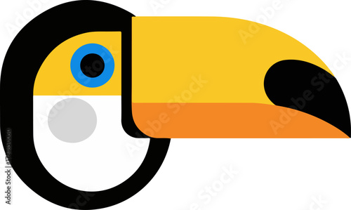 Whimsical Cartoon Toucan Animal Head Illustration - Vibrant Tropical Bird Profile with Bright Colors, Perfect for Graphics and Branding
