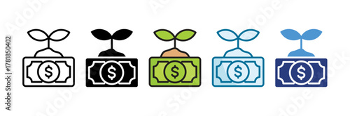 Money Growth Plant Icon Set Multiple Style Collection