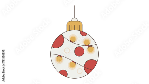 Festive Ornament: A vibrant ornament, adorned with red circles and glowing lights, hangs gracefully, ready to bring warmth and joy to the season.