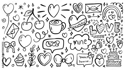 Cartoon hand drawn vector doodle set of Valentine's Day and Love