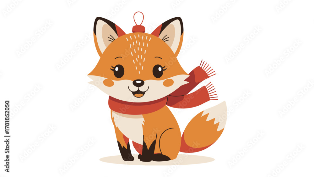 Obraz premium Festive fox: A charming fox, adorned with a cozy scarf, embodies winter cheer with a festive ornament, bringing joy and warmth during the holiday season.