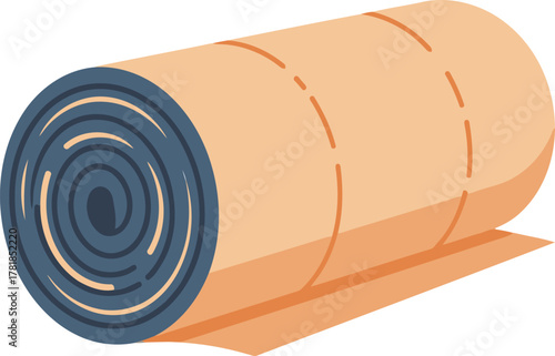 A rolled-up blue and beige sleeping bag or camping mat for outdoor activities, depicted in a simple vector illustration.