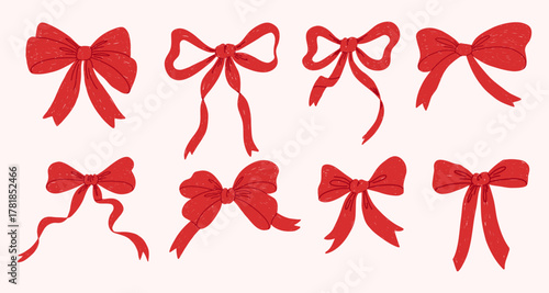 red bow collection. Christmas decoration.