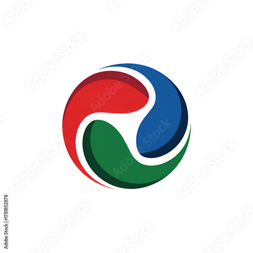 Abstract circular logo with three swirling colors isolated on black background isolated on white background isolated on transparent background