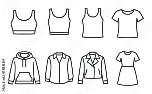 Outline of various clothing items on dark background