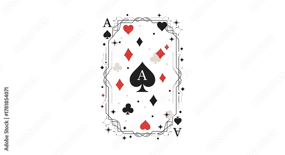 Obraz premium Graphic illustration of the Ace of Spades playing card with decorative suit symbols on a white background