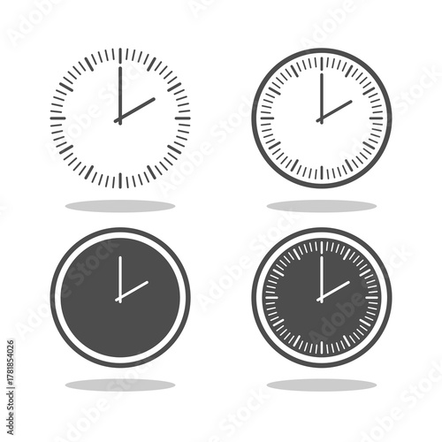 Set of clock icons. Clock time icon with shadow