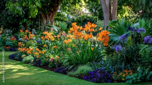 Wallpaper Mural Medium shot of vibrant flower beds showcasing diverse perennial planting patterns in a sunlit garden setting. Torontodigital.ca