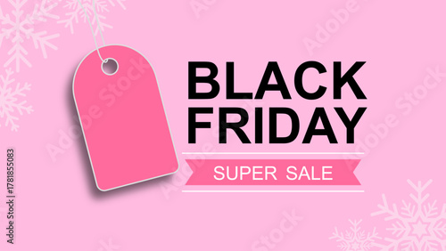 Cute and modern Black Friday banner with pink sale tag and pastel background