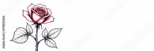 Black and white line drawing of a rose Simple, elegant floral design , monochrome, clipart