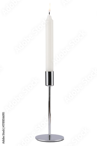 Quadro em tela PNG with transparent background of a silver metal candle holder with white candle
