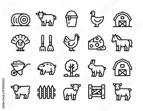 Farm animals agriculture and countryside icon set