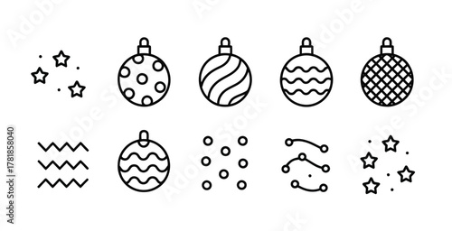 Christmas baubles and pattern decorative icon collection