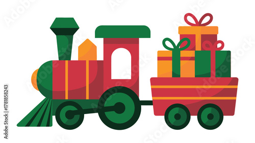 Festive Freight: A charming holiday train merrily chugs along, its cargo hold overflowing with vibrantly wrapped gifts, symbolizing joy and anticipation.