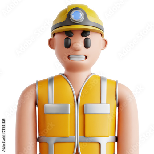 Construction worker wearing a hard hat and high-visibility vest, isolated on white background