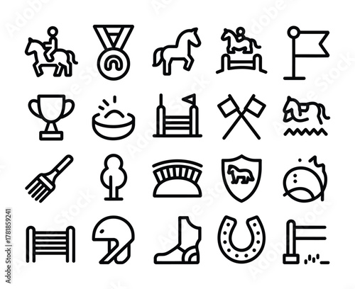 Equestrian horse riding sport icon collection