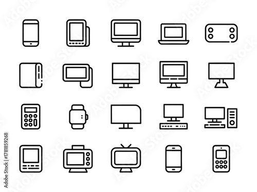Electronic devices gadgets computer technology line icons
