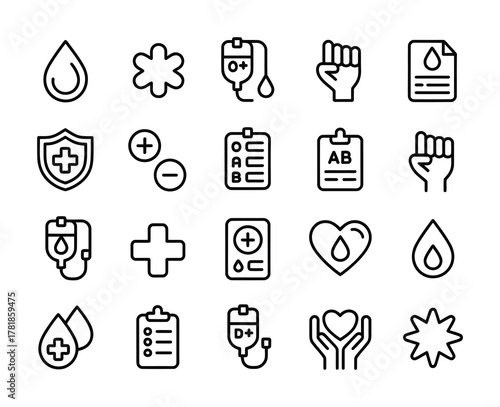 Blood donation healthcare hospital medical icons pack