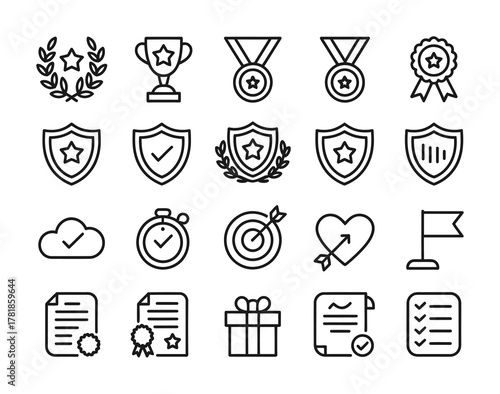 Achievement award success trophy medal icons pack
