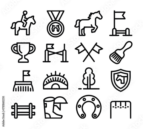 Equestrian horse riding competition icons pack