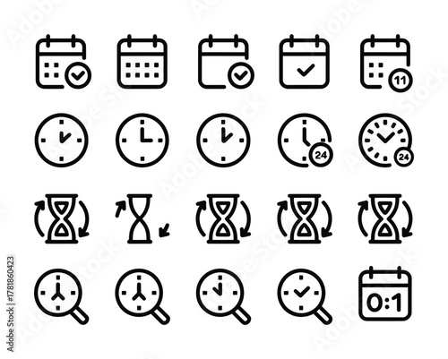 Time management calendar clock schedule icons pack