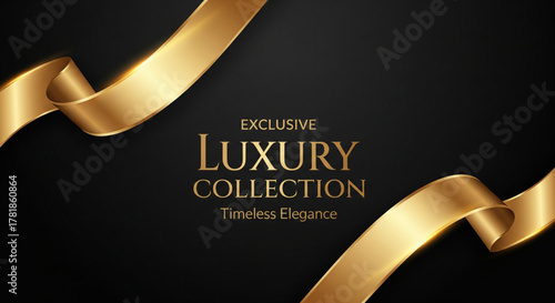 Exclusive Luxury Collection Timeless Elegance - Golden Ribbons on Black Background