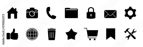 Web icon set. Home, location, call, at, email, address, globe, chat, message, mail, telephone, information, support, search, website, icon. Contact and web icons set. Website set icon vector.