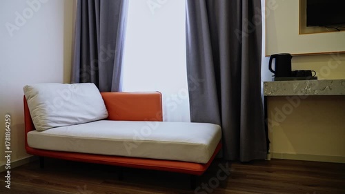 Automatic curtains close in the living room