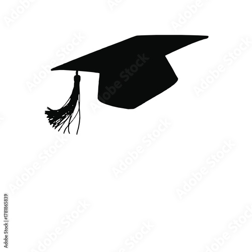 Graduation cap and tassel silhouette, university achievement vector icon.
