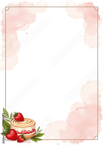 Strawberry Cake Frame A4 Background
