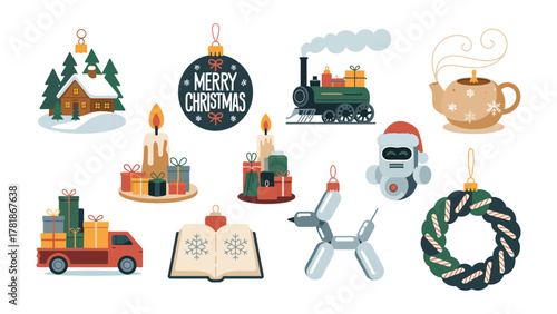 Holiday Charm: A delightful illustration of diverse holiday ornaments that evoke the joyous spirit of seasonal celebrations.