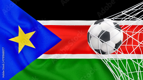 Football ball with the national flag of south sudan. Flag of south sudan . Horizontal Realistic waving flag of State of south sudan . Fabric textured flowing flag of south sudan . vector illustrator