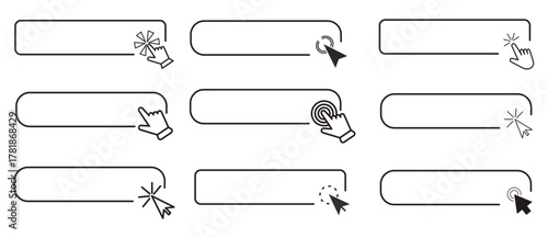 Cursor arrow pointer, click here mouse load symbol. Pointer cursor and loading icon. Cursors icons click set. Touch screen symbol, pointer sign and symbol.