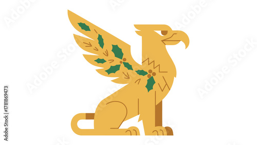 Griffin Illustration: An illustrated griffin, a mythical creature with the body of a lion and the head and wings of an eagle, representing strength and vigilance.