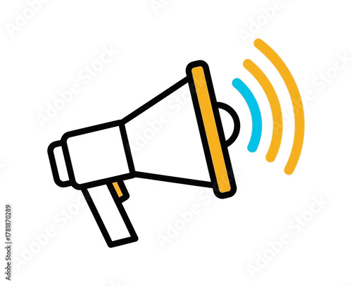 Megaphone with sound waves for announcement and promotion