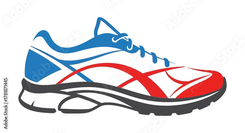 Modern running shoe with blue and red accents, ideal for fitness promotions
