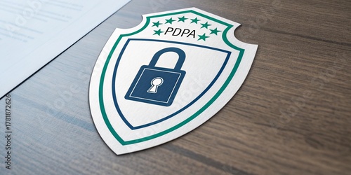 PDPA Shield Metal Padlock Icon Composition, Security Concept, Data Protection, Privacy, Digital Security Data Protection, Privacy Law