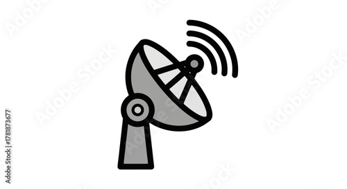 Satellite dish icon, representing communication, broadcasting, and signal transmission through satellite technology
